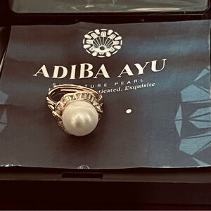 Cultured Pearl & clear stones Adjustable Ring